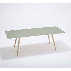 Jídelní stůl z masivního dubového dřeva se zelenou deskou Gazzda Linn, 220 x 90 cm