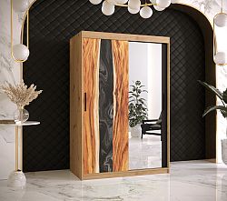Šatní skříň Zivela 2 se zrcadlem, 120cm, dub artisan/černá/pryskyřice